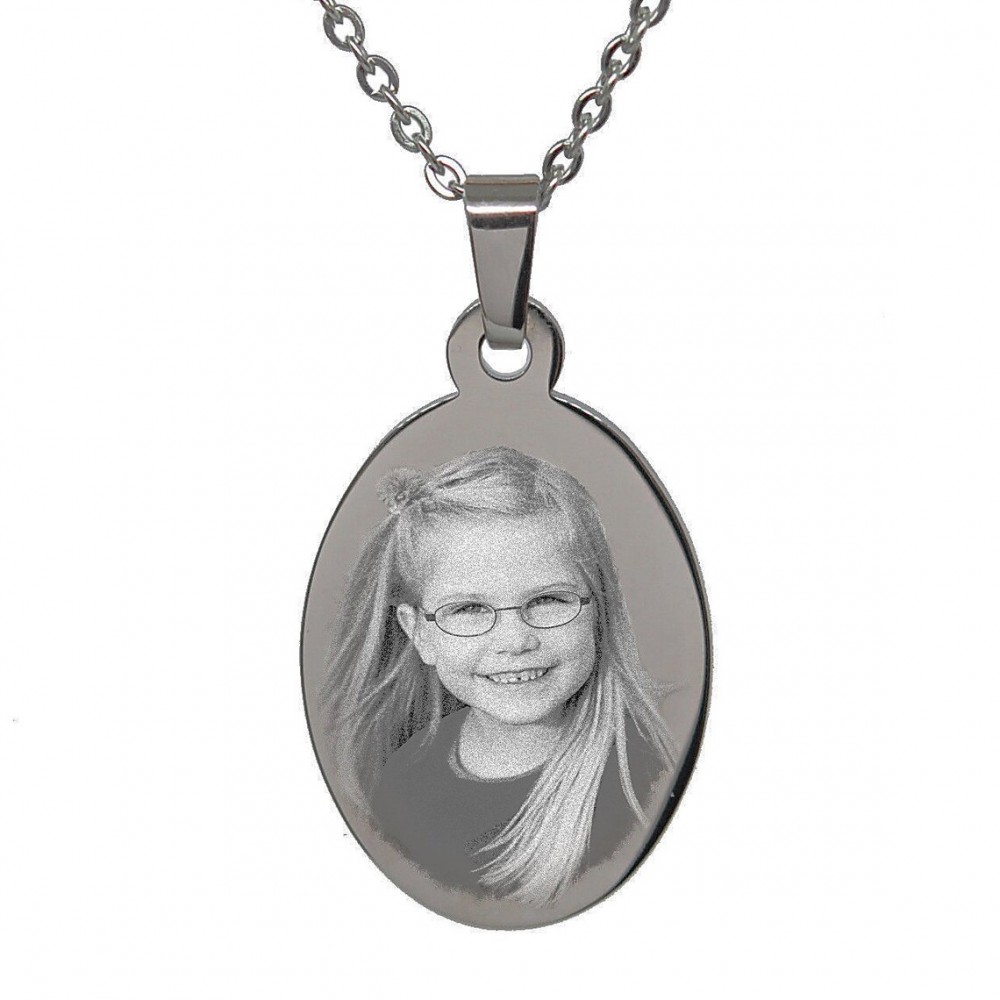 Photo Engraved Oval Necklace