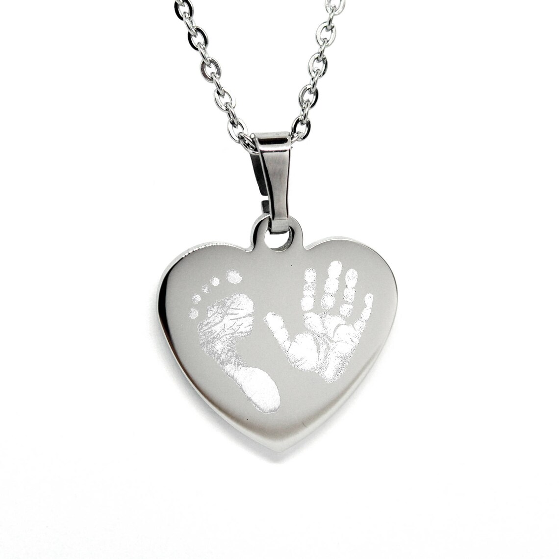 Engraved Handprint-Footprint Heart Necklace