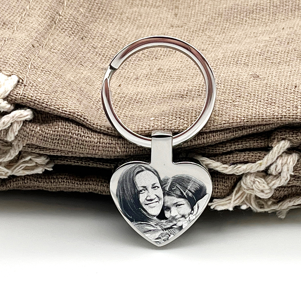 Photo and Text Engraved Heart keyring